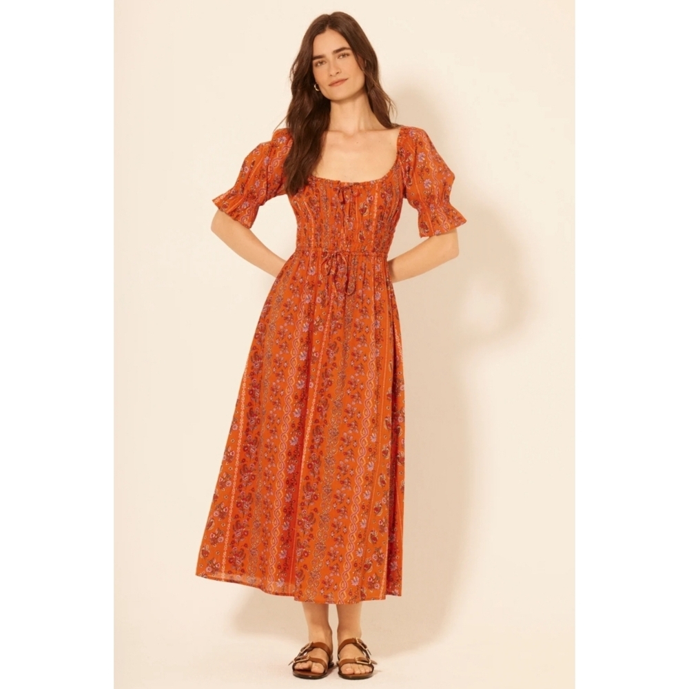 Bila Farlin Smocked Cotton Maxi Dress Size Small In NL Wild Poppy NWT